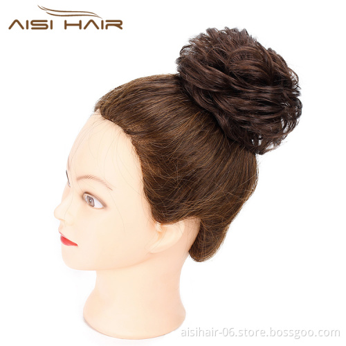Aisi Hair Brazilian Human Hair Curly Brown Chignon Bun Elastic Rope Rubber Band Hairpiece Clip In Extension For Women